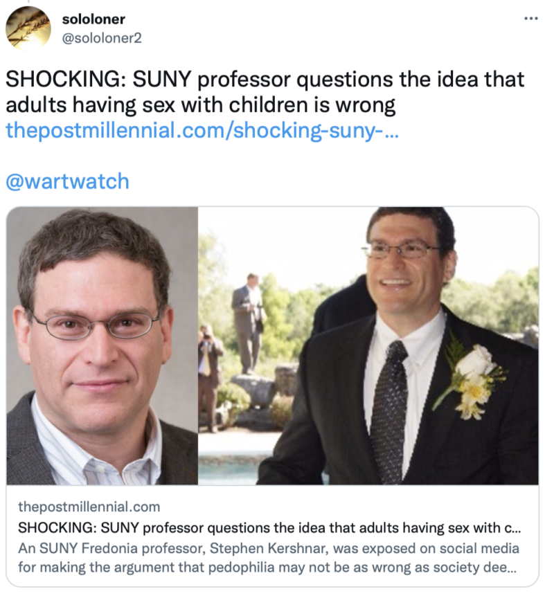 Philosophy Professor - Did Professor Stephen Kershnar, SUNY Fredonia, Say That Having Sex With a  1-Year-Old Child Is Not Quite Obviously Wrong to Him? | The Wartburg Watch  2022
